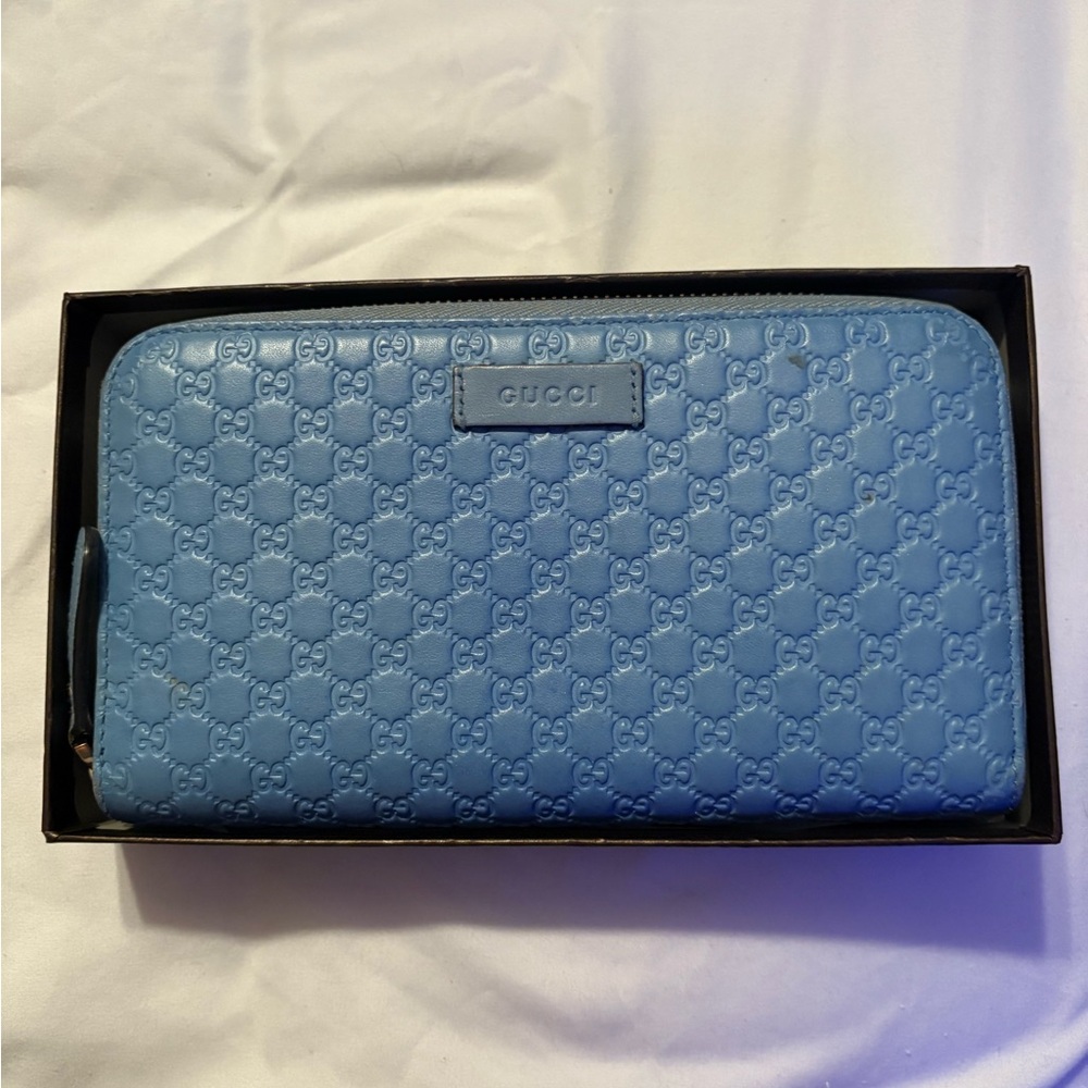 Gucci Sky Blue Embossed Leather Wallet